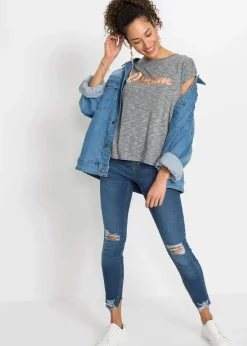 bonprix Shirts & Tops^Longshirt aus Viskose-Mix hellgrau meliert bedruckt
