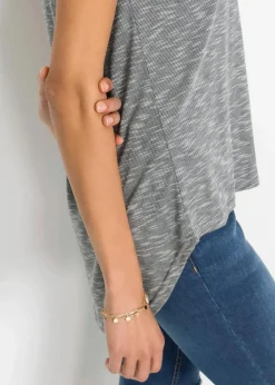 bonprix Shirts & Tops^Longshirt aus Viskose-Mix hellgrau meliert bedruckt