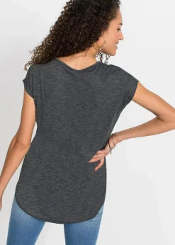 bonprix Shirts & Tops^Longshirt aus Viskose-Mix schwarz meliert bedruckt