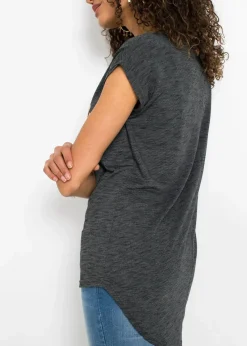 bonprix Shirts & Tops^Longshirt aus Viskose-Mix schwarz meliert bedruckt