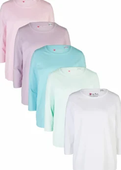 bonprix Shirts & Tops|Basics^Longshirt (5er-Pack) kristallrosa + kristallmint + mattaqua + rauchflieder + weiß