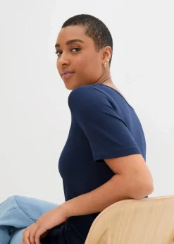bonprix Shirts & Tops|Basics^Long-Shirt, 2er-Pack dunkelblau/weiß