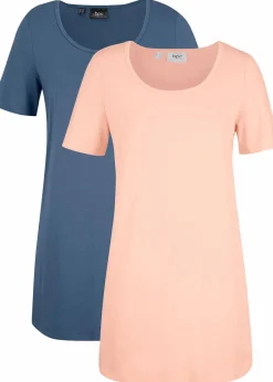 bonprix Bekleidung·Röcke|Basics^Long-Shirt, 2er-Pack indigo/hellpfirsich