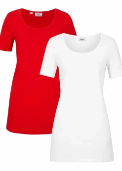 bonprix Shirts & Tops|Basics^Long-Shirt, 2er-Pack erdbeere / weiß