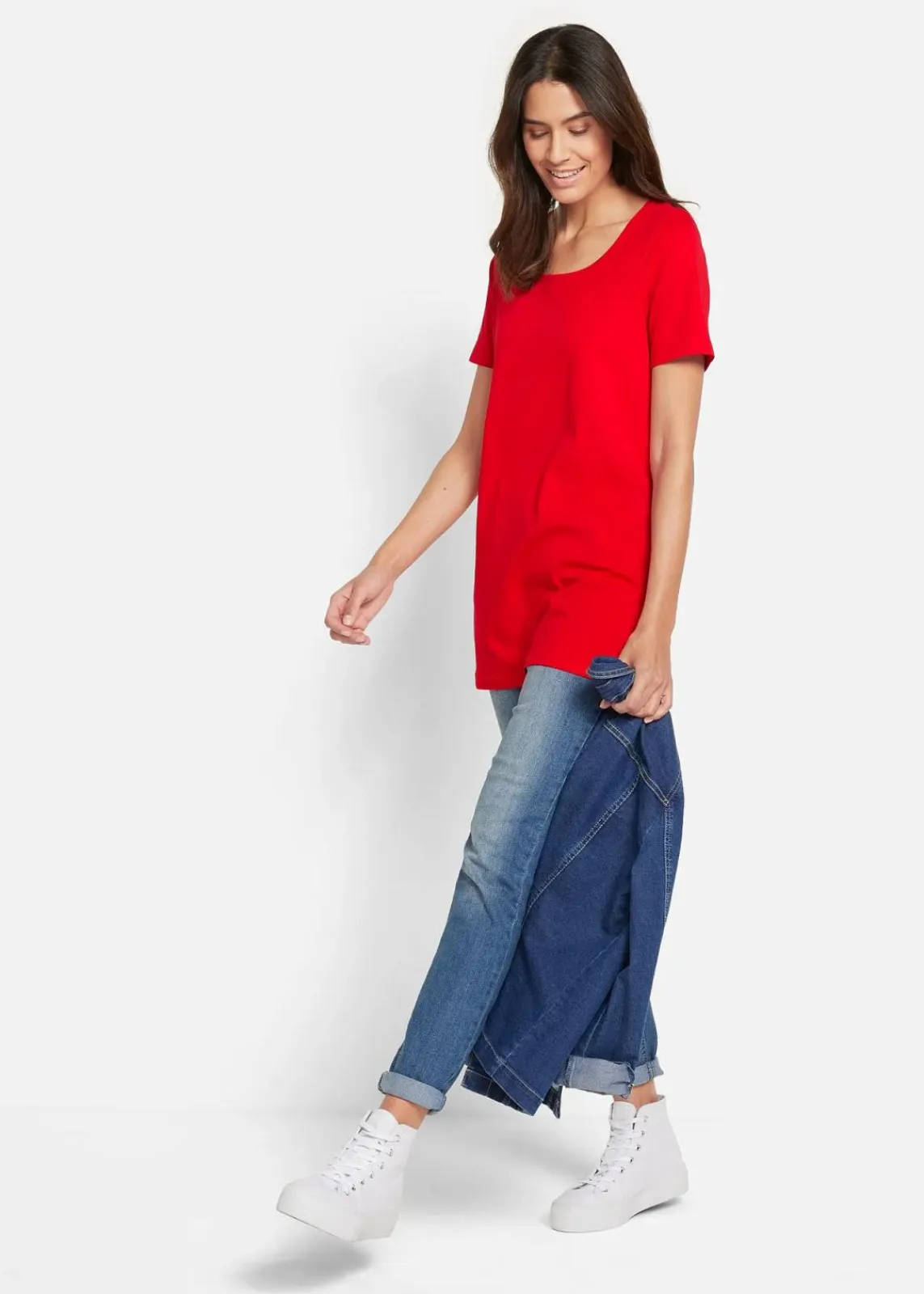 bonprix Shirts & Tops|Basics^Long-Shirt, 2er-Pack erdbeere / weiß