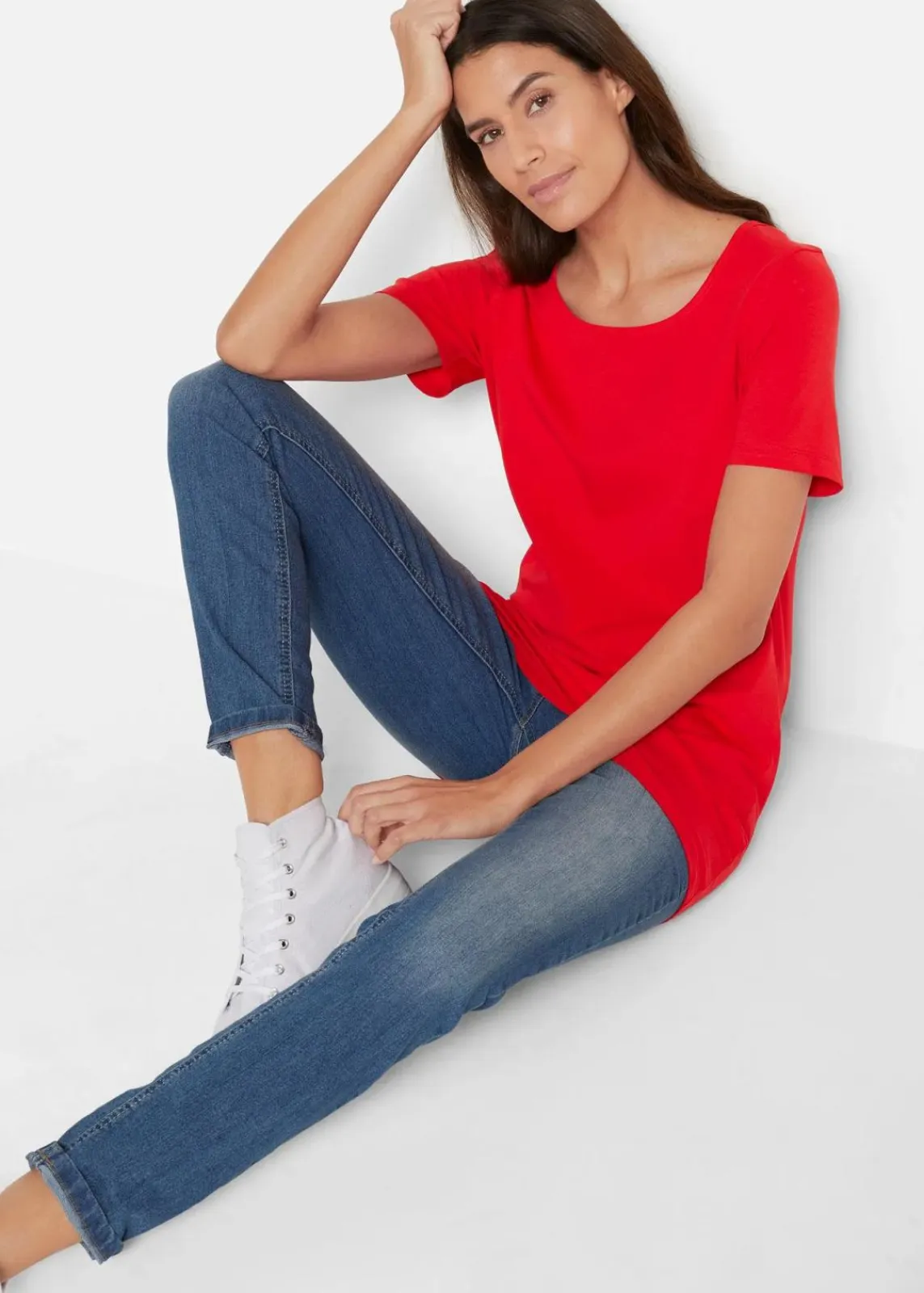 bonprix Shirts & Tops|Basics^Long-Shirt, 2er-Pack erdbeere / weiß