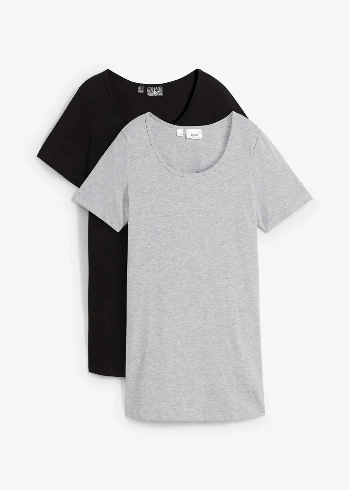 bonprix Shirts & Tops|Basics^Long-Shirt, 2er-Pack schwarz/hellgrau meliert
