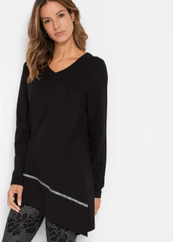 bonprix Shirts & Tops^Longshirt mit asymmetrischen Schnitt und Glitzer schwarz/silber