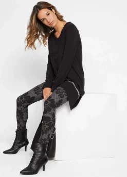bonprix Shirts & Tops^Longshirt mit asymmetrischen Schnitt und Glitzer schwarz/silber