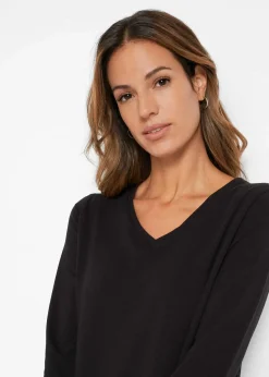 bonprix Shirts & Tops^Longshirt mit asymmetrischen Schnitt und Glitzer schwarz/silber