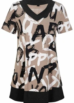 bonprix Shirts & Tops^Long-Shirt mit Kurzarm taupe / schwarz / weiß bedruckt