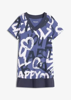 bonprix Shirts & Tops^Long-Shirt mit Kurzarm indigo/nachtblau/naturbeige bedruckt