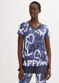 bonprix Shirts & Tops^Long-Shirt mit Kurzarm indigo/nachtblau/naturbeige bedruckt