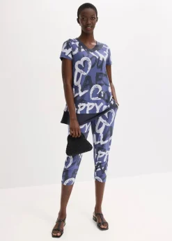bonprix Shirts & Tops^Long-Shirt mit Kurzarm indigo/nachtblau/naturbeige bedruckt