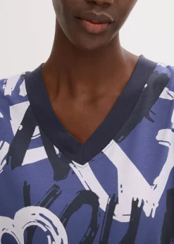 bonprix Shirts & Tops^Long-Shirt mit Kurzarm indigo/nachtblau/naturbeige bedruckt