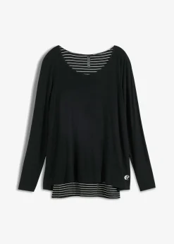 bonprix Nachhaltigere Materialien|Shirts & Tops^Longshirt mit Langarm doppellagig schwarz/weiß geringelt