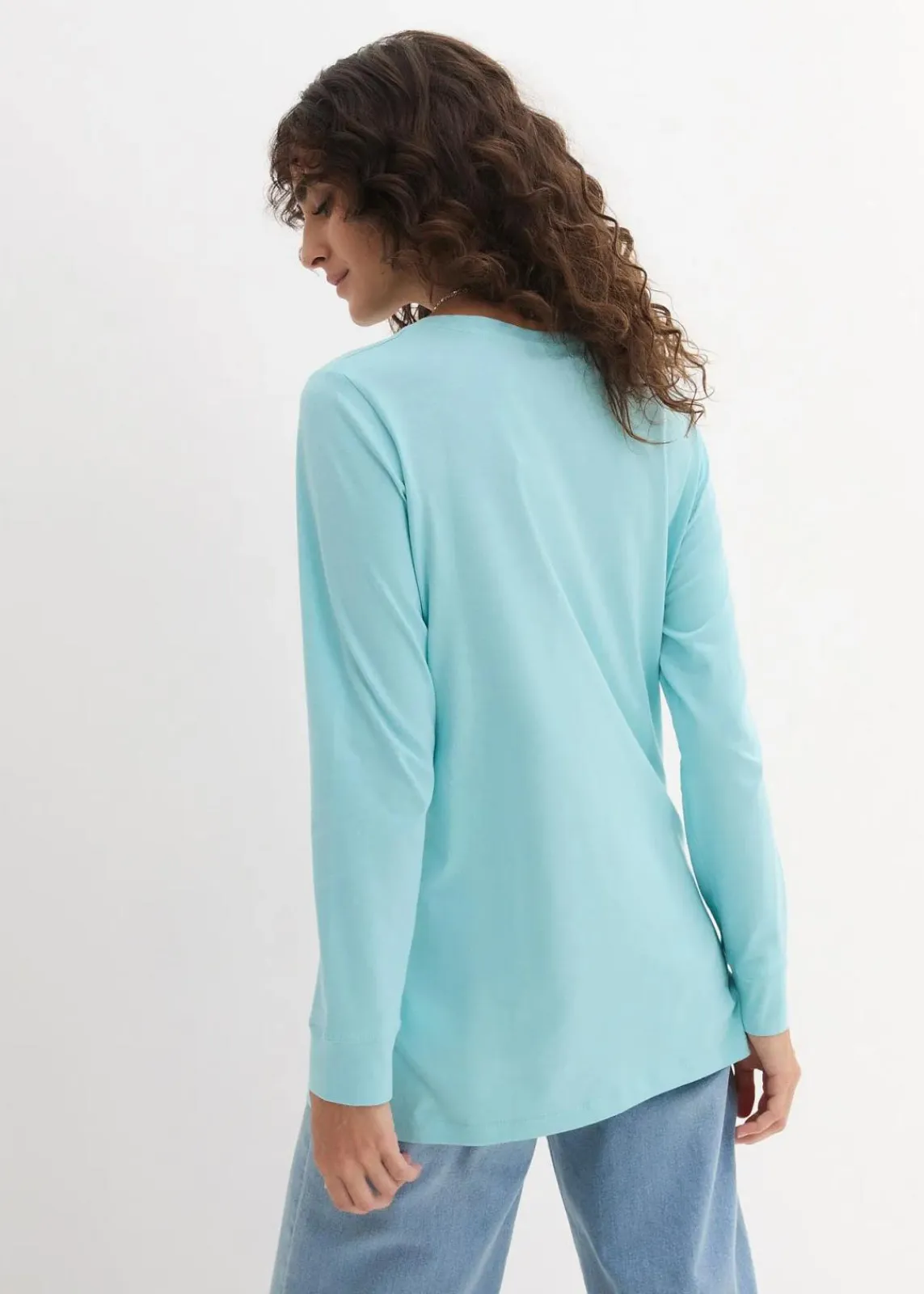bonprix Shirts & Tops|Basics^Longshirt mit Rundhalsausschnitt, Langarm (5er Pack) kristallrosa + pastellmint + mattaqua + rauchflieder + weiß