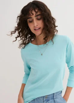 bonprix Shirts & Tops|Basics^Longshirt mit Rundhalsausschnitt, Langarm (5er Pack) kristallrosa + pastellmint + mattaqua + rauchflieder + weiß