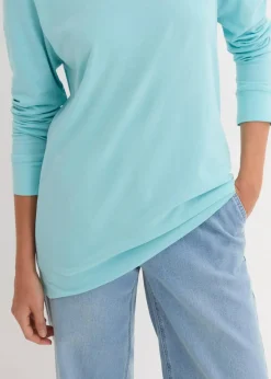 bonprix Shirts & Tops|Basics^Longshirt mit Rundhalsausschnitt, Langarm (5er Pack) kristallrosa + pastellmint + mattaqua + rauchflieder + weiß