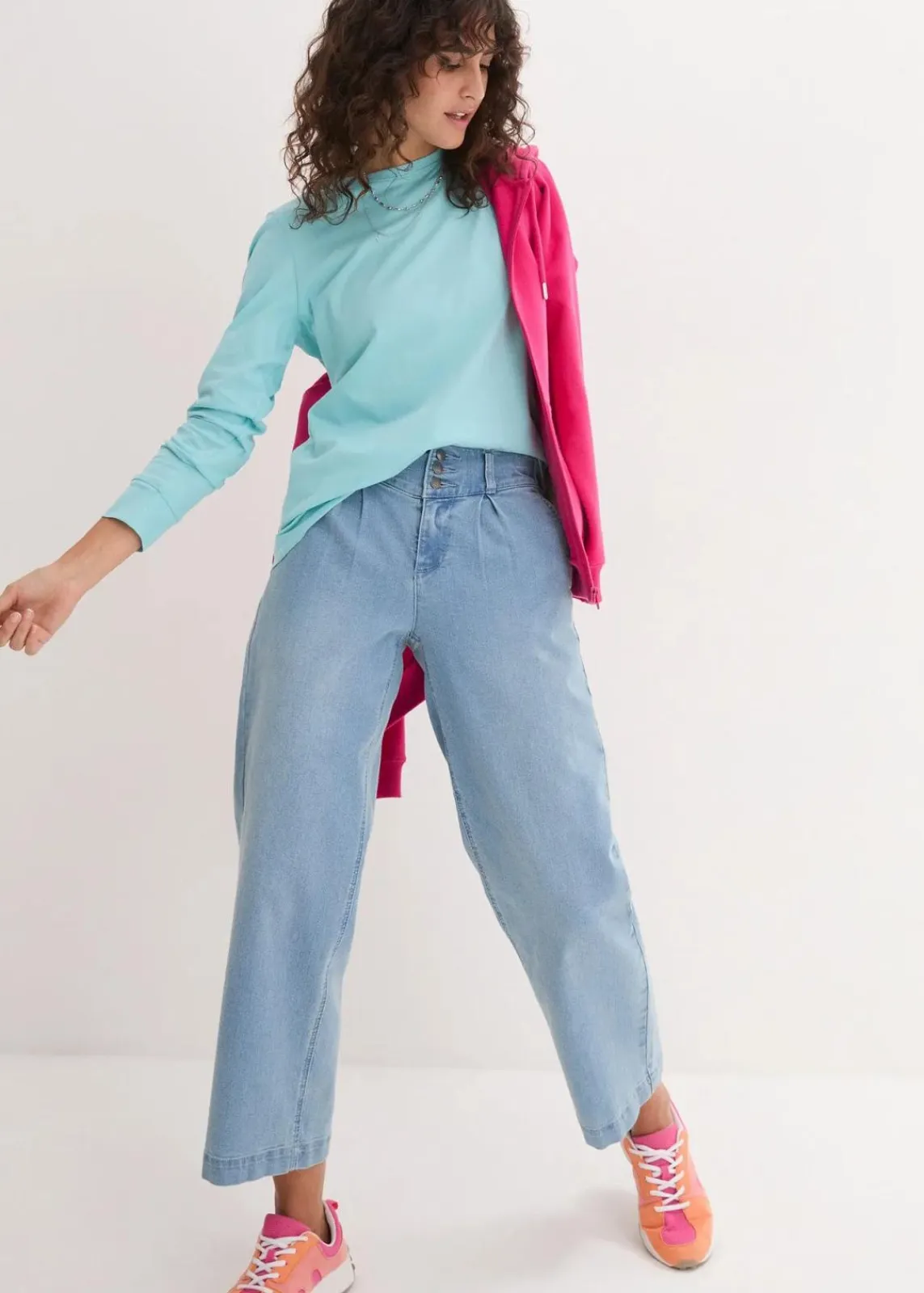 bonprix Shirts & Tops|Basics^Longshirt mit Rundhalsausschnitt, Langarm (5er Pack) kristallrosa + pastellmint + mattaqua + rauchflieder + weiß