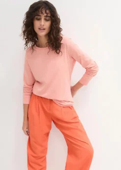bonprix Bekleidung·Röcke|Basics^Longshirt mit Rundhalsausschnitt, Langarm (5er Pack) eukalyptusgrün + pfirsich + rauchblau + weiß + schwarz