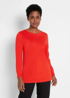 bonprix Shirts & Tops|Basics^Longshirt mit Rundhalsausschnitt, Langarm (5er Pack) schwarz + erdbeere + hellgrau meliert + weiß + dunkelblau
