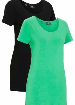 bonprix Shirts & Tops^Longshirt mit Schriftzug (2er Pack) grasgrün + schwarz