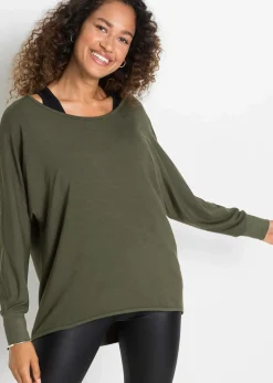 bonprix Shirts & Tops|Nachhaltigere Materialien^Longshirt mit Top aus Viskose-Mix dunkeloliv/schwarz