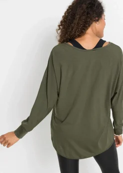 bonprix Shirts & Tops|Nachhaltigere Materialien^Longshirt mit Top aus Viskose-Mix dunkeloliv/schwarz