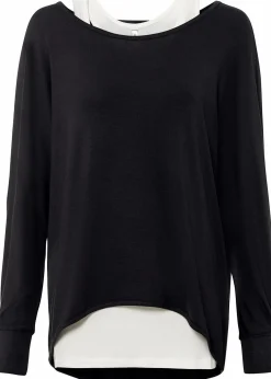 bonprix Nachhaltigere Materialien|Shirts & Tops^Longshirt mit Top aus Viskose-Mix schwarz/wollweiß