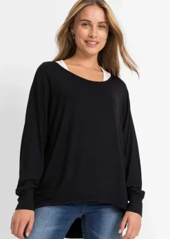 bonprix Nachhaltigere Materialien|Shirts & Tops^Longshirt mit Top aus Viskose-Mix schwarz/wollweiß