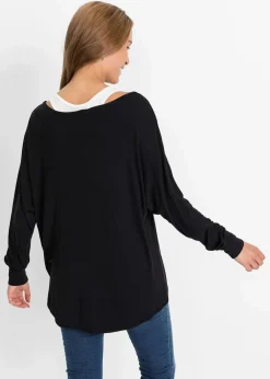 bonprix Nachhaltigere Materialien|Shirts & Tops^Longshirt mit Top aus Viskose-Mix schwarz/wollweiß