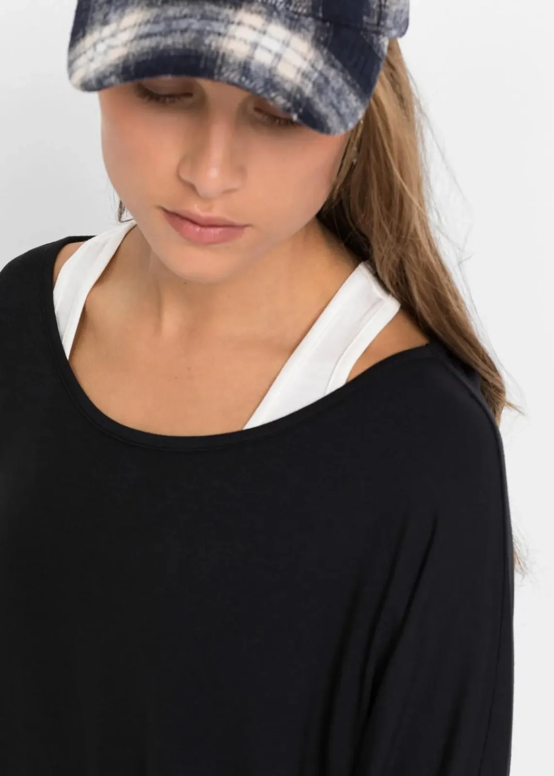 bonprix Nachhaltigere Materialien|Shirts & Tops^Longshirt mit Top aus Viskose-Mix schwarz/wollweiß