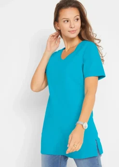 bonprix Basics|Bekleidung·Röcke^Longshirt mit V-Ausschnitt (2er Pack) türkis+dunkelblau
