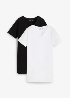bonprix Basics|Bekleidung·Röcke^Longshirt mit V-Ausschnitt (2er Pack) schwarz+weiß
