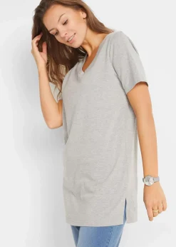 bonprix Basics|Bekleidung·Röcke^Longshirt mit V-Ausschnitt (2er Pack) hellgrau meliert+anthrazit meliert