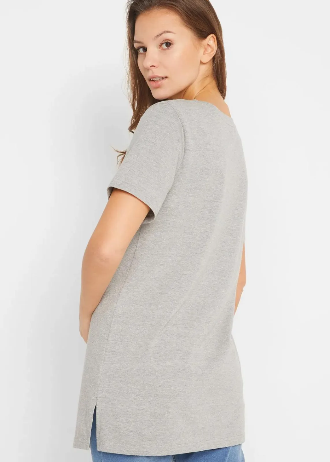 bonprix Basics|Bekleidung·Röcke^Longshirt mit V-Ausschnitt (2er Pack) hellgrau meliert+anthrazit meliert