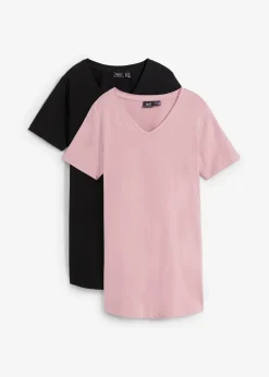 bonprix Bekleidung·Röcke|Basics^Longshirt mit V-Ausschnitt (2er Pack) schwarz+rosenholz