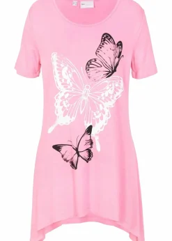bonprix Shirts & Tops^Longshirt mit Zipfel und Schmetterlingsmuster flamingopink / weiß / schwarz