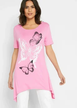 bonprix Shirts & Tops^Longshirt mit Zipfel und Schmetterlingsmuster flamingopink / weiß / schwarz