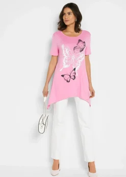 bonprix Shirts & Tops^Longshirt mit Zipfel und Schmetterlingsmuster flamingopink / weiß / schwarz