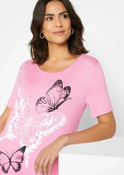bonprix Shirts & Tops^Longshirt mit Zipfel und Schmetterlingsmuster flamingopink / weiß / schwarz