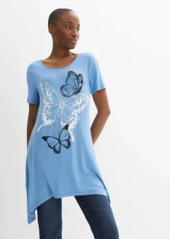 bonprix Shirts & Tops^Longshirt mit Zipfel und Schmetterlingsmuster mittelblau/weiß/dunkelblau
