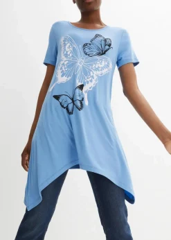 bonprix Shirts & Tops^Longshirt mit Zipfel und Schmetterlingsmuster mittelblau/weiß/dunkelblau