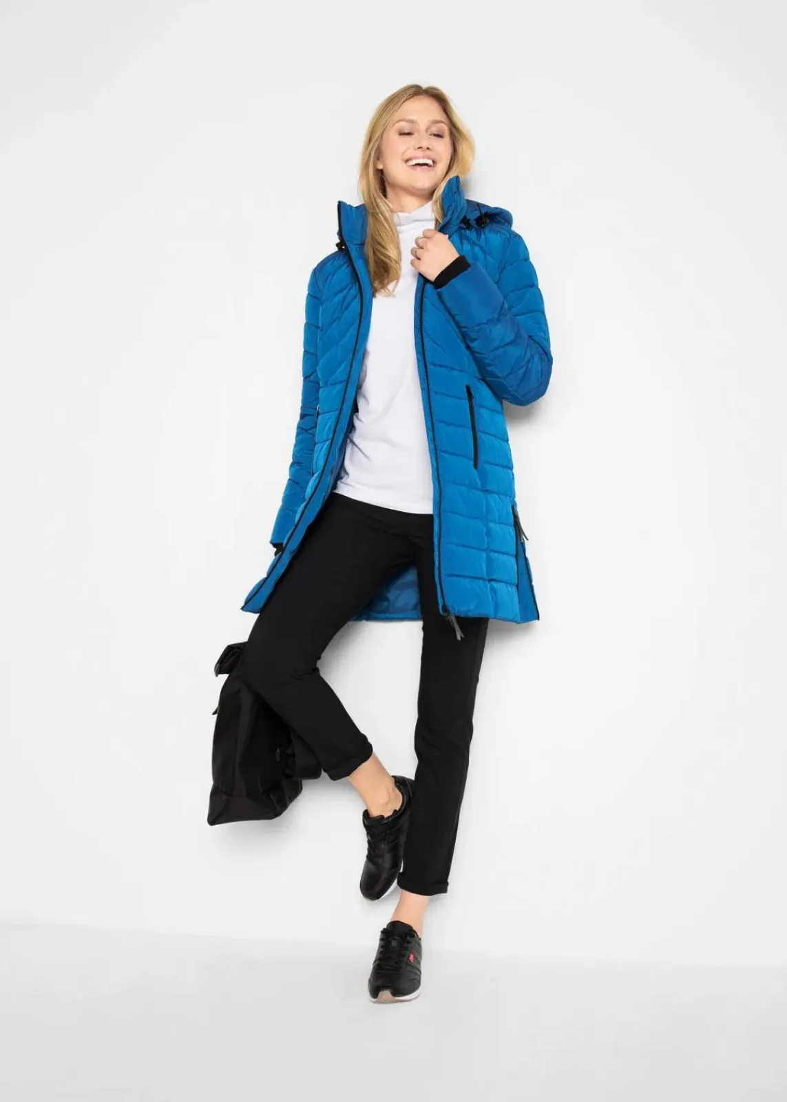 bonprix Jacken & Mäntel|Bekleidung·Hosen^Long-Steppjacke mit Wattierung azurblau