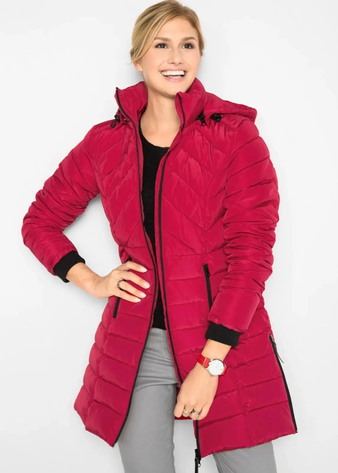 bonprix Jacken & Mäntel|Bekleidung·Hosen^Long-Steppjacke mit Wattierung rot