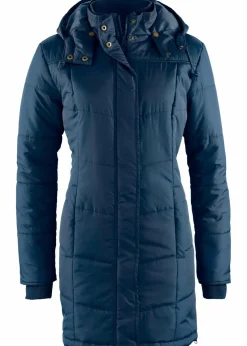 bonprix Jacken & Mäntel|Bekleidung·Hosen^Long-Steppjacke, wattiert mit Kragen und Kapuze dunkelblau