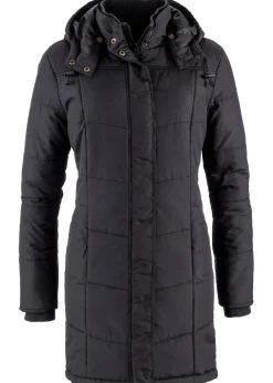 bonprix Bekleidung·Hosen|Jacken & Mäntel^Long-Steppjacke, wattiert mit Kragen und Kapuze schwarz