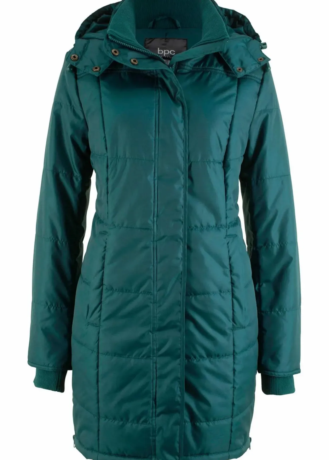 bonprix Jacken & Mäntel|Bekleidung·Hosen^Long-Steppjacke, wattiert mit Kragen und Kapuze petrolgrün
