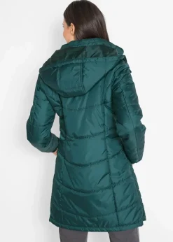 bonprix Jacken & Mäntel|Bekleidung·Hosen^Long-Steppjacke, wattiert mit Kragen und Kapuze petrolgrün